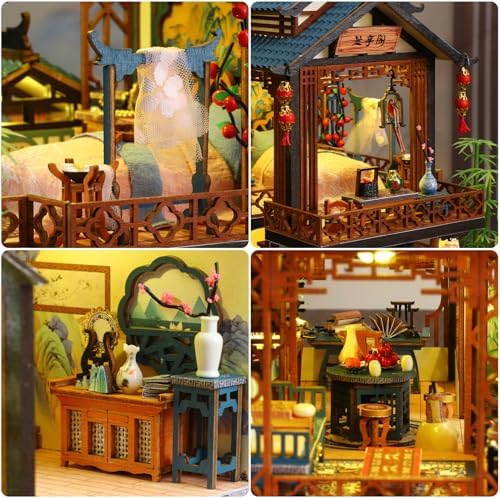 DIY Miniature House Kit - Miniature Wooden Dollhouse Kit - Mini House Building Kit for Adults - Vintage Courtyard Tiny Model House Kit with LED, Miniature Kit, Creative DIY Adult Crafts Gift - Image 3