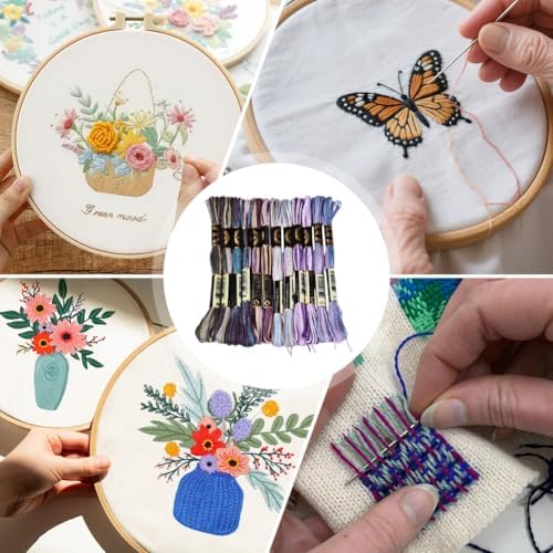 12 Skeins 105 Yards Purple Embroidery Thread Variegated Cross Stitch Floss Bulk 6 Ply Polyester Yarn Colorful Friendship Bracelet String for Sewing Making Needlecraft Knitting Stitching DIY - Image 5