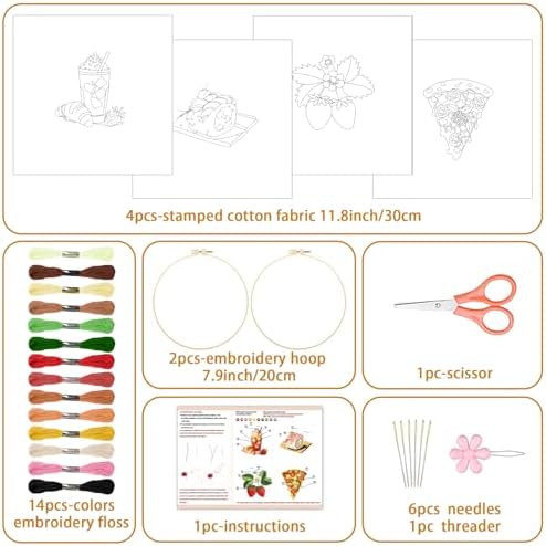 BEUNITONE 4 Set Strawberry Embroidery Kit with Hoops for Adult Beginners - Image 2