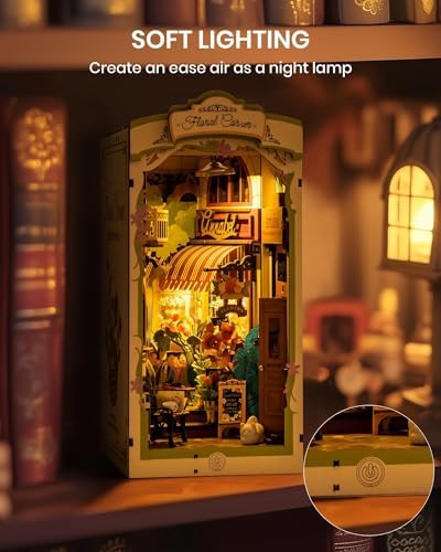 Rolife DIY Book Nook Kits for Adults, Miniature Dollhouse Booknook Kit for Home Room Decor, 3D Wooden Puzzle with LED, Flower Corner Creative Bookends Bookshelf Diorama Insert - Image 2
