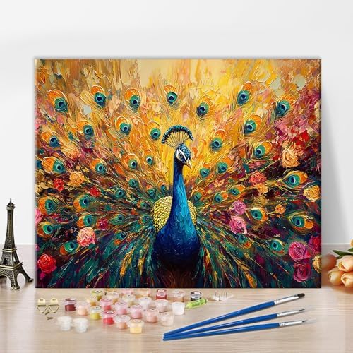 TUMOVO Paint by Numbers for Adults Beginner, Peacock Adult Paint by Number Kits On Canvas, DIY Painting Kit on Canvas, Peacock Color by Number Canvas Arts Craft Without Framed, 16 X20 Inch by TUMOVO