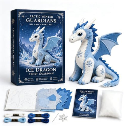 Arctic Winter Guardians DIY Patchwork Kit, Handmade 3D Mythical Plush Sewing Set with Pre-Cut Materials, Felt Animal Sewing Kit for Beginners, an Excellent Choice for Home Décor(Dragon 1) by Unknown