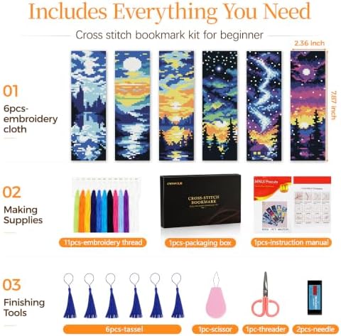 CYANFOUR 6 Pcs Cross Stitch Bookmark Kit for Beginners - Image 2