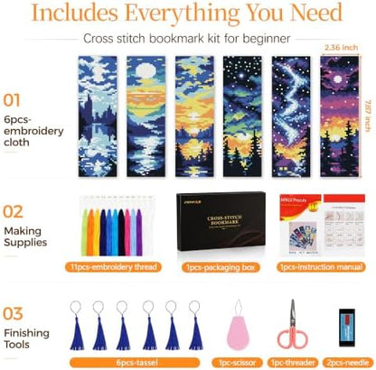 CYANFOUR 6 Pcs Cross Stitch Bookmark Kit for Beginners - Image 2
