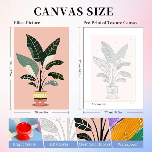6 Pack Paint by Numbers Kit for Adults, Green Plants Canvas Painting Set - Image 3