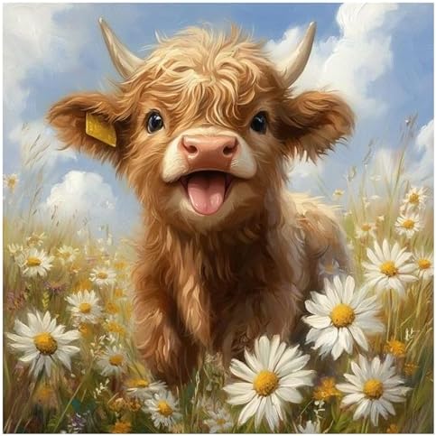 Stamped Cross Stitch Kits for Beginners Adults-Highland Cow,14x14in by TCDZMYGS