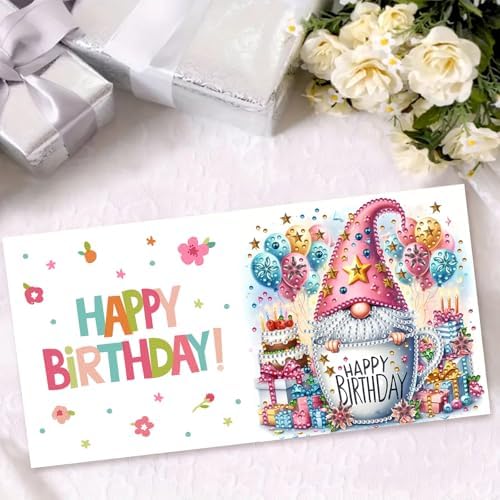 DIY Diamond Greeting Cards Set, 5D DIY Diamond Art Painting Festival Style Greeting Card, DIY Christmas Card Making Kits for Family Friends Handmade Gift-#29-Birthday Goblin - Image 6