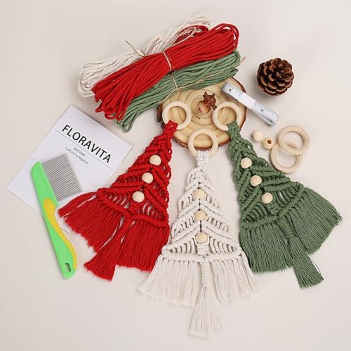 FLORAVITA Macrame Kit for Beginners with Step-by-Step Video Tutorials Christmas Tree Craft Starter Kit for Adults Kids DIY Wall Hanging Art Decor Festive Activity Unique Gift Xmas Gift - Image 5