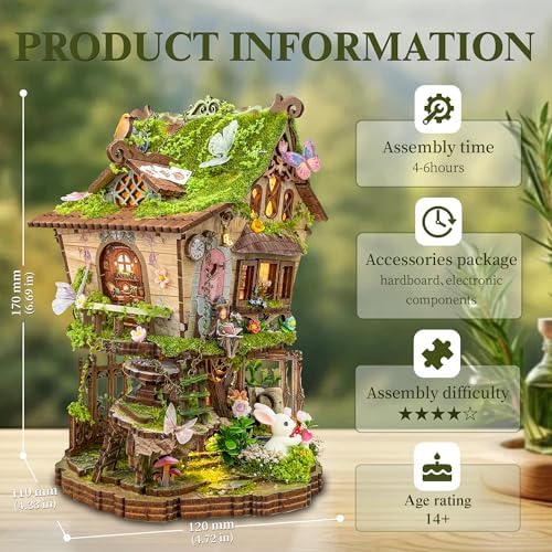 3D Wooden Puzzle Tree House Miniature House Kit with LED Lights - Image 4
