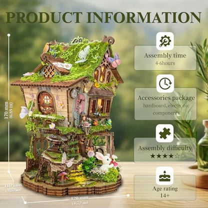 3D Wooden Puzzle Tree House Miniature House Kit with LED Lights - Image 4
