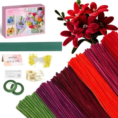 AHAMETON 620Pcs Red Series Pipe Cleaners Flower Kit,Chenille Stems Craft by AHAMETON