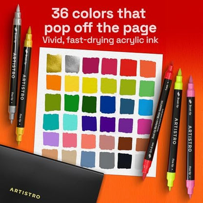 ARTISTRO 36 Dual-Tip Acrylic Paint Marker Pens for Drawing - Image 2