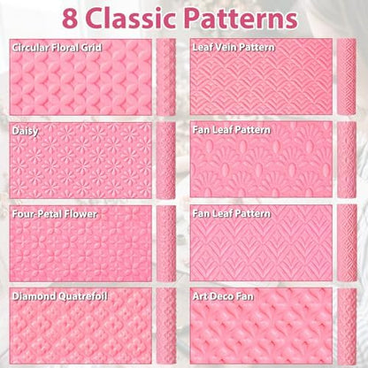 Leriton 9 Pcs Clay Texture Roller Set with Handle, Floral - Image 3