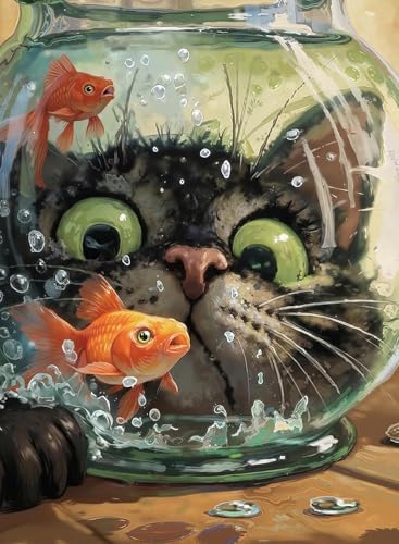 Cat Fish Funny Paint by Numbers Kit for Adults Canvas, Frameworkless by FairylandJinWenn