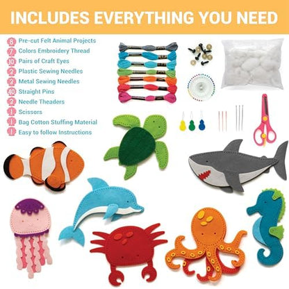 Craftorama Sewing Kit for Kids, Fun and Educational Sea Animal Craft Set for Boys and Girls Age 7-12, Sew Your Own Felt Animals Craft Kit for Beginners, 165 Piece Set - Image 2