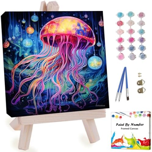 Artunion Framed Paint by Numbers Kit for Adults Beginners & Kids Ages 8-12,Colorful Jellyfish Paint by Number with Frame, Ocean Animals Paint by Numbers Kit on Canvas 10 * 10 Inch Without Easel by ArtunionDriect