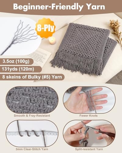 Arborthread Crochet Kit for Beginners, Easy All-Season Pocket Shawl Grey - Image 4