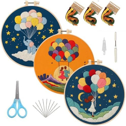 FEIYUENO 3 Sets Embroidery Starter Kits for Beginners Adults (Ballon) by FEIYUENO