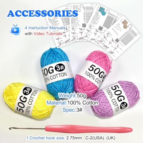 zwzxd Beginner Crochet Kit: Cotton Thread, Hooks & DIY Dishcloth Tutorial （BRT Rainbow Candy） - Image 3