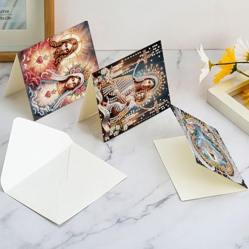 6 Pcs 5D Rhinestone Painting Greeting Cards Kits, Handmade Diamond Art Greeting Cards with Envelopes Holographic Laser Effect DIY Diamond Art Crafts Birthday Cards for Festival Celebrations (Religion) - Image 7