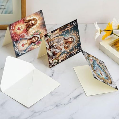 6 Pcs 5D Rhinestone Painting Greeting Cards Kits, Handmade Diamond Art Greeting Cards with Envelopes Holographic Laser Effect DIY Diamond Art Crafts Birthday Cards for Festival Celebrations (Religion) - Image 7
