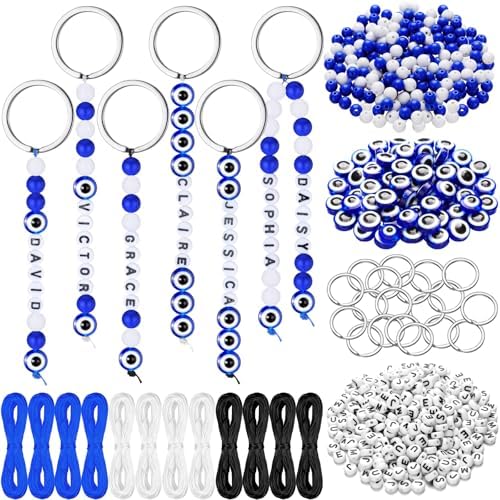 Landical 564 Pcs Evil Eye Keychain Making Kit DIY Name Bead Key Chain Craft by Landical