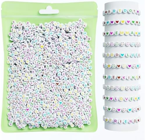 ARTDOT 800 Pieces Assortment Letter Beads for Friendship Bracelets Making Kit, 28 Styles Jewelry Making Supplies Alphabet Beads Set Preppy Crafts Art, Multicolor White by ARTDOT