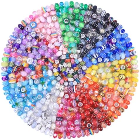 Aipridy 224 Pcs Large Hole European Beads, Craft Supplies Kit, Assorted Mixed Color Lampwork Spacer Beads for DIY Bracelet Jewelry Making224, Mixed Pack by Style(14) by AIPRIDY