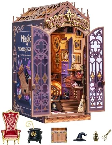 ROBOTIME Book Nook Kit, DIY Miniature House Kit, 3D Wooden Puzzle Bookends, Witch Study Room Bookshelf Decor, Creative Unique Gifts for Adults (Magic Fantasy Corner) by ROBOTIMEBuildingThingstoLife