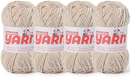 4 Pack Plush Chunky Chenille Yarn for Crocheting, Soft Fluffy Velvet Yarn for Crocheting Amigurumi, Fuzzy Baby Blanket Knitting 400g/524yds Bulky(4 Light Khaki) by Sekafris