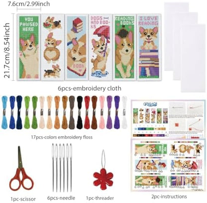 ORIGACH 6 Set Cute Dog & Book Cross Stitch Bookmark Kit for Beginner - Image 2