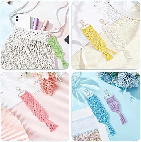 INFUNLY 6 Set Macrame Keychain Kit Mix Color DIY Mini Boho Keychains Kits Bag Charms Macrame Keychain Bracelet with Tassels for Car Key Purse Phone Instruction Included - Image 3