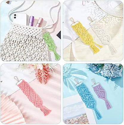 INFUNLY 6 Set Macrame Keychain Kit Mix Color DIY Mini Boho Keychains Kits Bag Charms Macrame Keychain Bracelet with Tassels for Car Key Purse Phone Instruction Included - Image 3