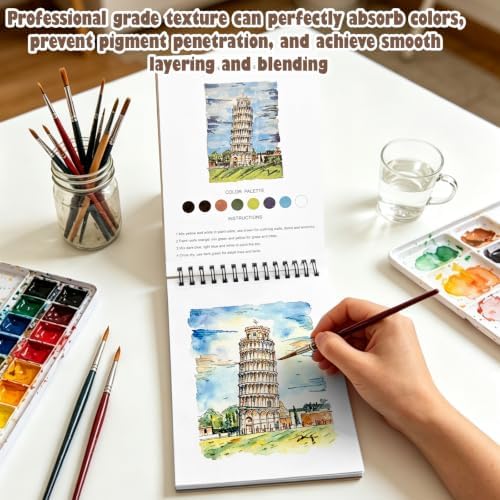 Watercolor Workbook, Water Coloring Book with 13 Pages, Architecture Theme Painting Practice Book with Pre-Drawn Outline Pages, Building Art Coloring Book for Adults, Beginners & Art Lovers - Image 6