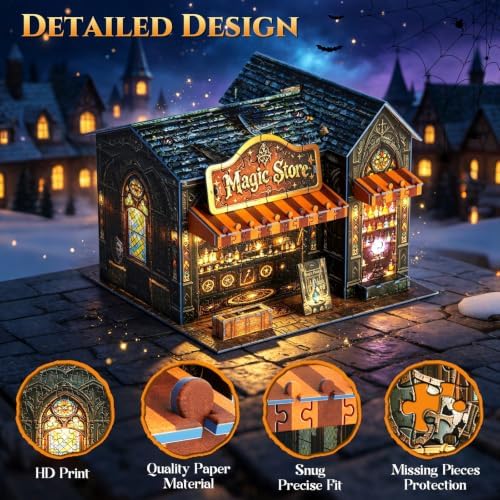 3D Puzzles for Adults,Halloween Magic Store Model Miniature House Kit,3D Paper Puzzle Open-Style Build for Adults Room Home Decor DIY Building House,Halloween Birthday Fun Gifts for Family and Friends - Image 2