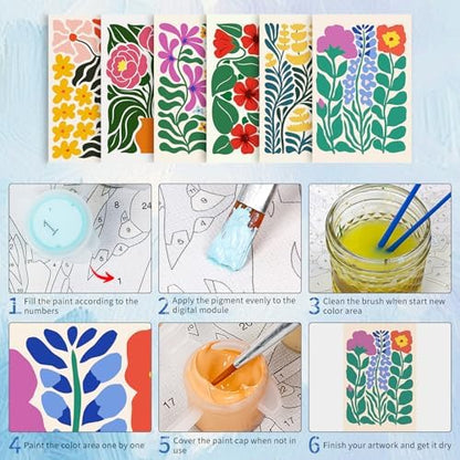 6 Pack Paint by Numbers Kit for Adults, Flowers Number Painting, 8x12 Inch - Image 5