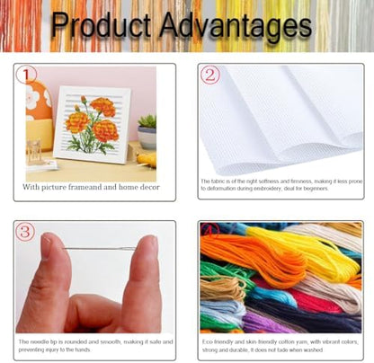 Marigold Stamped Cross Stitch Kits for Adult Beginner with Wooden Frame - Image 4
