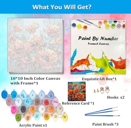 Artunion Framed Paint by Numbers Kit for Adults Beginners & Kids Ages 8-12,Red Poppy Paint by Number with Frame,Flower Adult Paint by Numbers Kit on Canvas 10 * 10 Inch Without Easel - Image 4