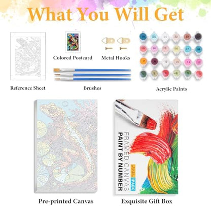 Framed Paint by Numbers Kit for Adults, Colorful Lizard Design 8x12 Inch - Image 5
