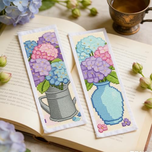 ORIGACH 6 Set Hydrangea Cross Stitch Bookmark Kit for Beginner - Image 6
