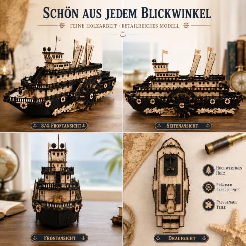 3D Wooden Puzzles for Adults,Paddle Steamer Ship Model Kit, Desk Décor,Gift - Image 5