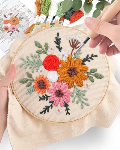 ERKOON Punch Needle Kit Beginners Adults, DIY Easy Flower Embroidery Set for Starter Art Craft, Needling Punching Project with Patterns, Tools, Yarns, Hoop, Instruction (Rainbow Flowers) - Image 5