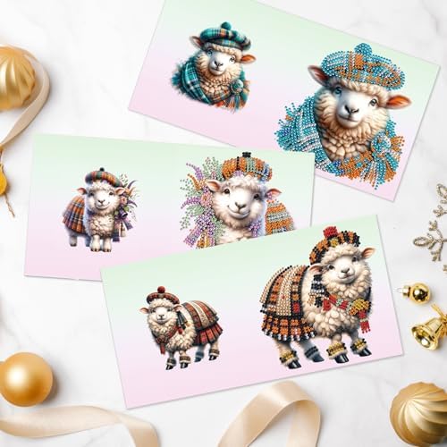 Tontut 6pcs Diamond Art Painting Kit Greeting Card, Hat Goat 5D DIY Diamond Handmade Holiday Greeting Card with Envelope, Holiday Gift Congratulation - Image 6