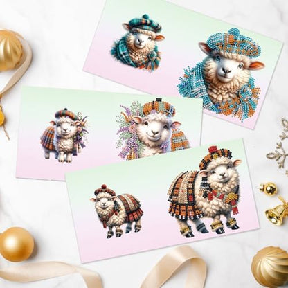 Tontut 6pcs Diamond Art Painting Kit Greeting Card, Hat Goat 5D DIY Diamond Handmade Holiday Greeting Card with Envelope, Holiday Gift Congratulation - Image 6