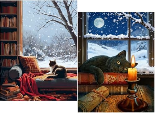 VIGEGU 2 Pack Cat Paint by Numbers Kit for Adults,Winter Painting by Numbers,DIY Acrylic Paint Kit for Adults Beginners, Adult Paint by Number Kits on Canvas for Decor 12x16 inch by VIGEGU