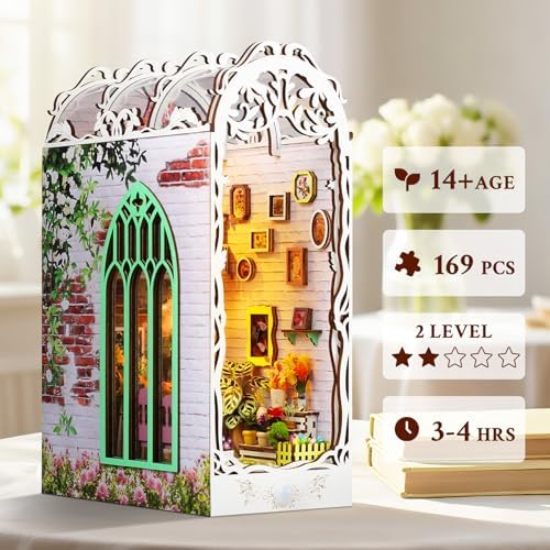 Book Nook Kit Gardenhouse DIY 3D Puzzle Wooden Dollhouse with LED Lights - Image 4