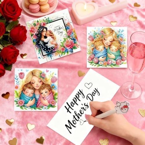 6Pcs Greeting Card DIY Diamond Art Painting Greeting Cards Special Shaped Holiday Blessing Folding Card Kit with Envelopes Arts Crafts for Birthday Festival-Mother02 - Image 3