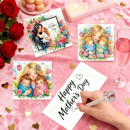 6Pcs Greeting Card DIY Diamond Art Painting Greeting Cards Special Shaped Holiday Blessing Folding Card Kit with Envelopes Arts Crafts for Birthday Festival-Mother02 - Image 3