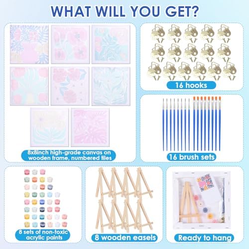 RoundFunny 8 Set Paint by Numbers Drawing Kit for Adults,Simple Blossom - Image 2