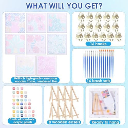 RoundFunny 8 Set Paint by Numbers Drawing Kit for Adults,Simple Blossom - Image 2